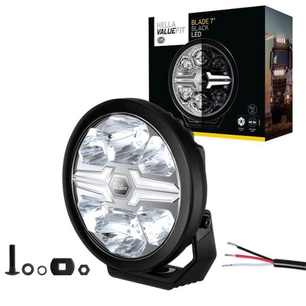 Faro LED 7" Homologado Blade Negro - Luz de Posición Blanca y Largo Alcance R10, R149, R148, 25 Puntos 1FJ 357 198-041 Hella