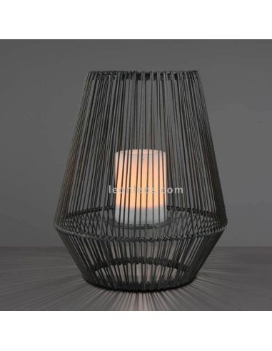 Candeeiro de mesa solar LED exterior com sensor Mineros | LeónIluminação Leds | pequena lâmpada solar preta com vela