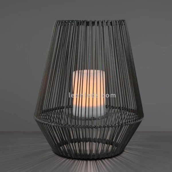 Candeeiro de mesa solar LED exterior com sensor Mineros | LeónIluminação Leds | pequena lâmpada solar preta com vela