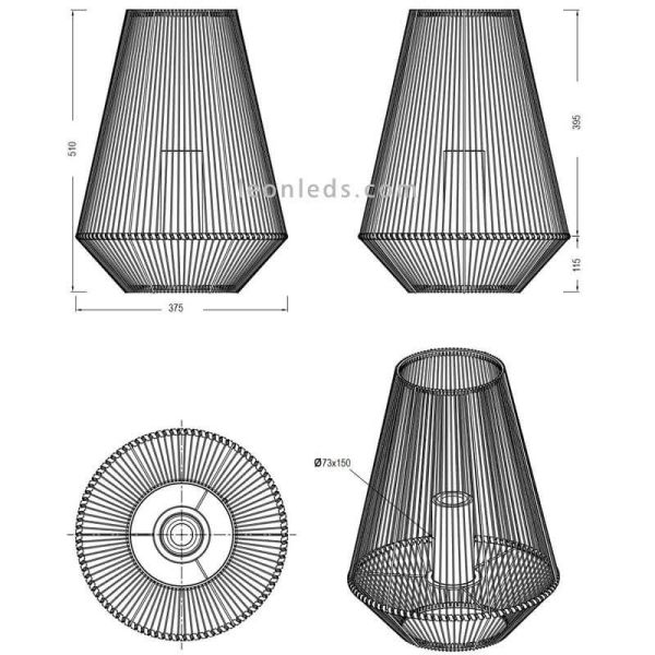 Candeeiro de mesa solar LED exterior com sensor Mineros | LeónIluminação Leds | grandes medições de lâmpadas solares