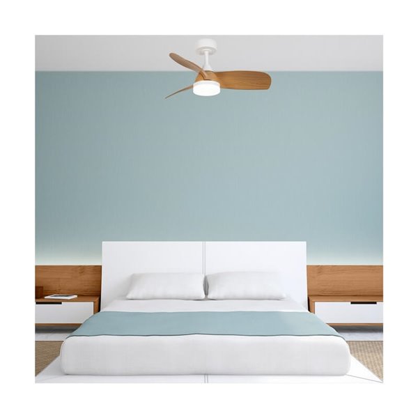 Ventilateur LED BYAN Blanc+Bois 18W 2000Lm CCT Dim