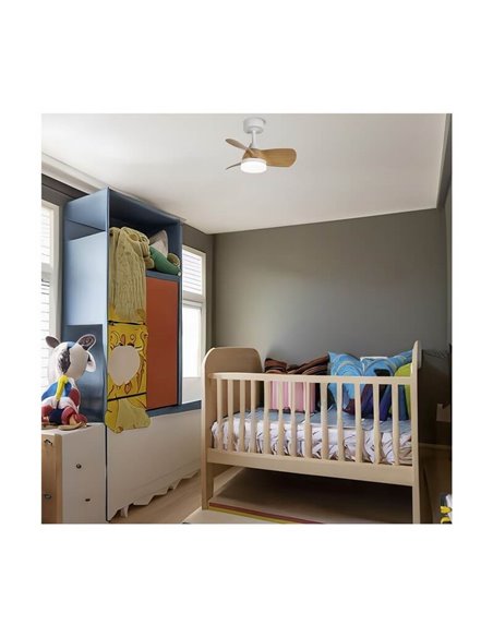 Ventilateur de Plafond LED BYAN Mini Blanc+Bois 18W 2000Lm CCT Dim