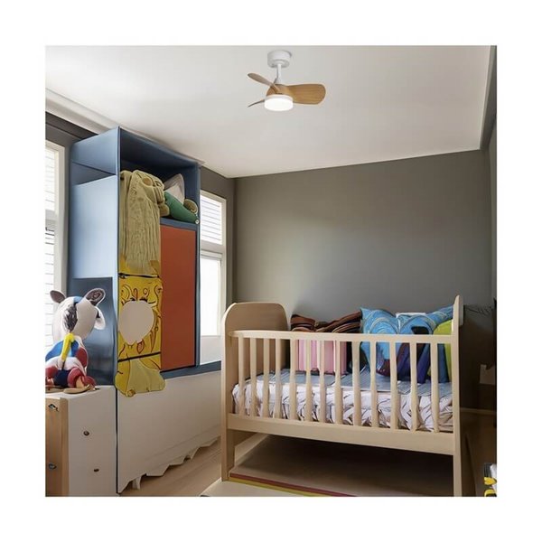 Ventilateur de Plafond LED BYAN Mini Blanc+Bois 18W 2000Lm CCT Dim