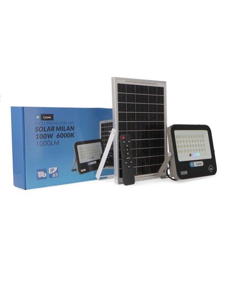 Foco LED Solar 100W Milan con Mando a Distancia | Iluminación Exterior IP65 6000K