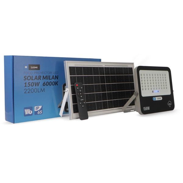 Caja Foco Solar LED Exterior 150W Milan con Control Remoto | Luz Blanca 6000K IP65