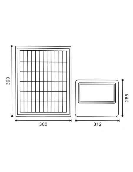 Medidas Proyector LED Solar de Alta Potencia 200W Milan con Control Remoto | IP65 Exterior