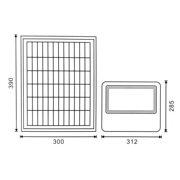 Medidas Proyector LED Solar de Alta Potencia 200W Milan con Control Remoto | IP65 Exterior