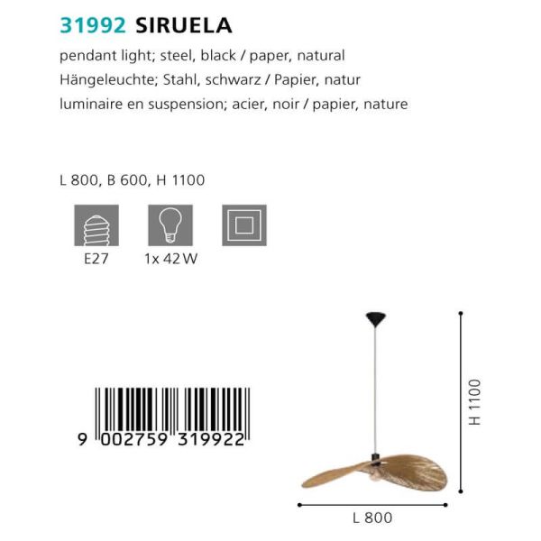 Luminária de teto Pamela 80cm em fibra natural Coleção Siruela 31992