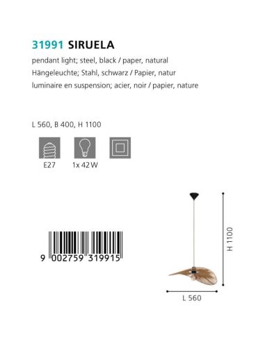 Lámpara Colgante de Diseño Natural con Pantalla Fibra Natural y Estructura de Acero Negro - Pantalla Pamela de 56Cm