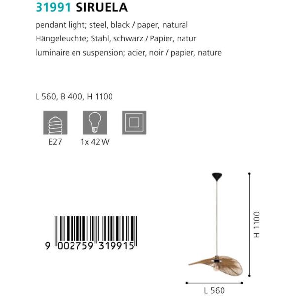 Lampe à Suspension Design Naturel avec Abat-Jour en Fibre Naturelle et Structure en Acier Noir - Abat-jour Pamela 56Cm