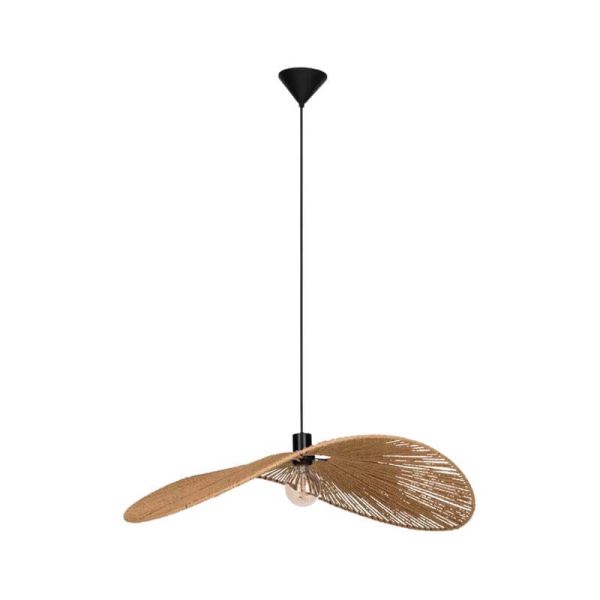 Lampe à Suspension Design Naturel avec Abat-Jour en Fibre Naturelle et Structure en Acier Noir - Abat-jour Pamela 56Cm