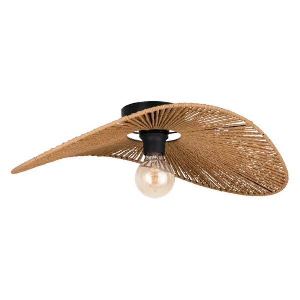 Plafón de Techo SIRUELA en Acero Negro y Pantalla de Papel Natural - Compatible con E27