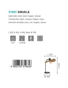 Lámpara de Mesa SIRUELA en Acero Negro con Pantalla de Papel Natural - Compatible con E27 31965 Eglo 2