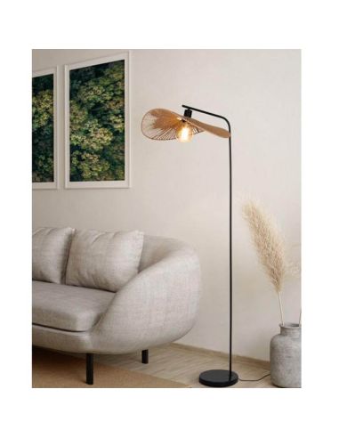 SIRUELA Lampadaire Rustique en Acier Noir et Fibres Naturelles - Compatible E27 31966 Eglo