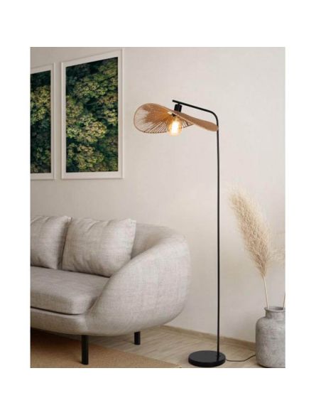 SIRUELA Lampadaire Rustique en Acier Noir et Fibres Naturelles - Compatible E27 31966 Eglo
