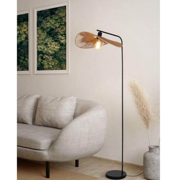 SIRUELA Lampadaire Rustique en Acier Noir et Fibres Naturelles - Compatible E27 31966 Eglo