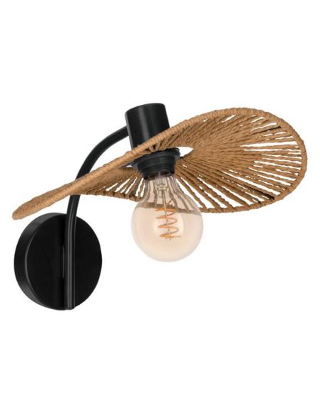 Lámpara de Pared SIRUELA en Acero Negro y Fibras Naturales - Compatible con E27 con Pantalla Pamela 31964