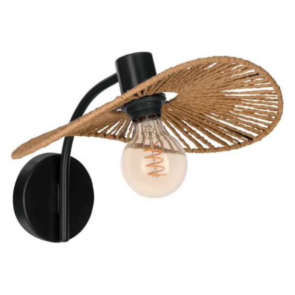 Lámpara de Pared SIRUELA en Acero Negro y Fibras Naturales - Compatible con E27 con Pantalla Pamela 31964