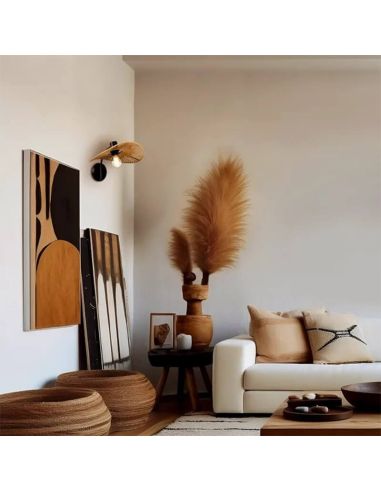 Lámpara de Pared SIRUELA en Acero Negro y Fibras Naturales - Compatible con E27 con Pantalla Pamela 31964