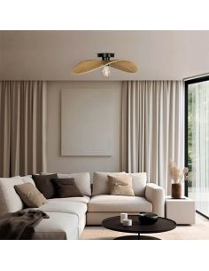 Plafón de Techo SIRUELA en Acero Negro y Pantalla de Papel Natural - Compatible con E27 2