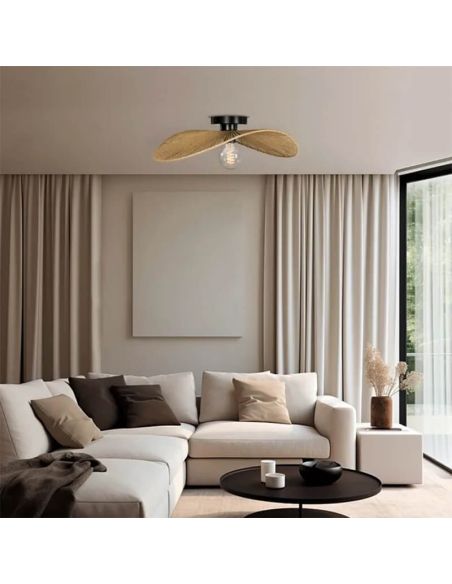 Plafonnier SIRUELA en Acier Noir et Abat-Jour en Papier Naturel - Compatible E27