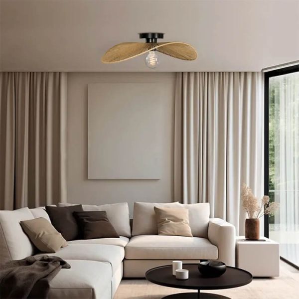 Plafonnier SIRUELA en Acier Noir et Abat-Jour en Papier Naturel - Compatible E27