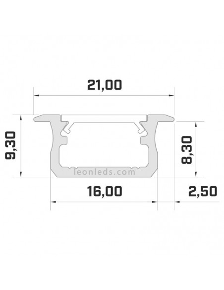Perfil Empotrable de Aluminio -Tipo B- 2M | LeonLeds