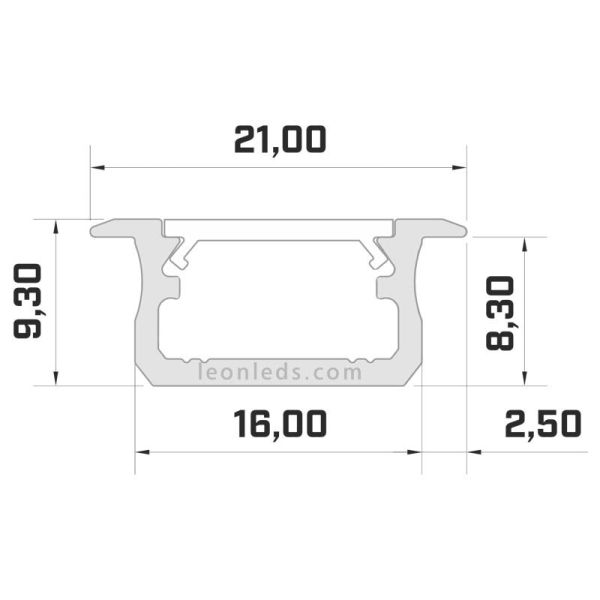 Perfil Empotrable de Aluminio -Tipo B- 2M | LeonLeds