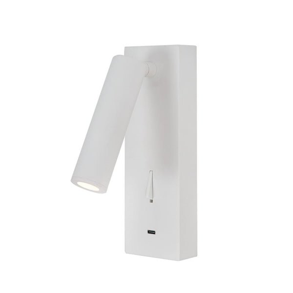 Candeeiro de parede leitor LED redondo TARIFA III 3W 3000K com carregador TYPE-C Branco/preto/níquel acetinado/couro