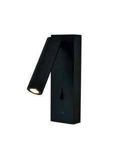 Candeeiro de parede leitor LED redondo TARIFA III 3W 3000K com carregador TYPE-C Branco/preto/níquel acetinado/couro 2