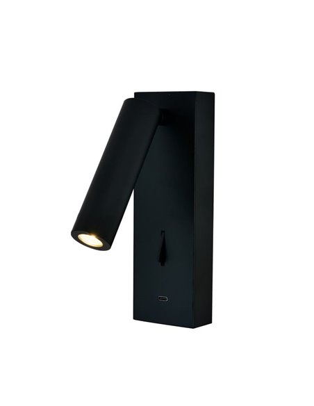 Candeeiro de parede leitor LED redondo TARIFA III 3W 3000K com carregador TYPE-C Branco/preto/níquel acetinado/couro