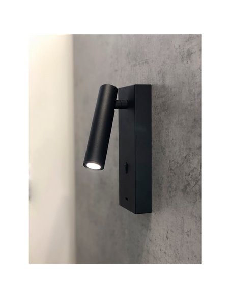 Candeeiro de parede leitor LED redondo TARIFA III 3W 3000K com carregador TYPE-C Branco/preto/níquel acetinado/couro