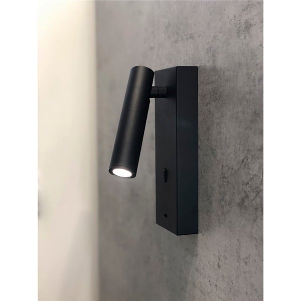 Candeeiro de parede leitor LED redondo TARIFA III 3W 3000K com carregador TYPE-C Branco/preto/níquel acetinado/couro