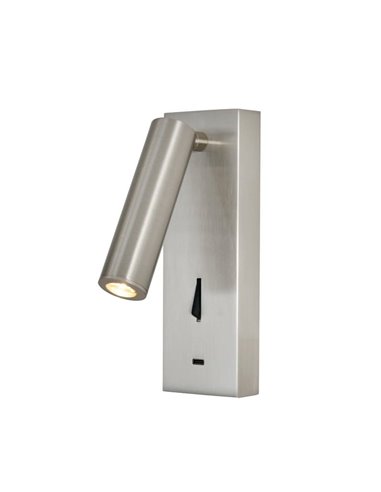 Applique liseuse LED ronde TARIFA III 3W 3000K avec chargeur TYPE-C Blanc/noir/nickel satiné/cuir