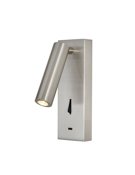 Applique liseuse LED ronde TARIFA III 3W 3000K avec chargeur TYPE-C Blanc/noir/nickel satiné/cuir