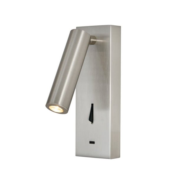 Applique liseuse LED ronde TARIFA III 3W 3000K avec chargeur TYPE-C Blanc/noir/nickel satiné/cuir