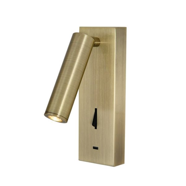 Candeeiro de parede leitor LED redondo TARIFA III 3W 3000K com carregador TYPE-C Branco/preto/níquel acetinado/couro