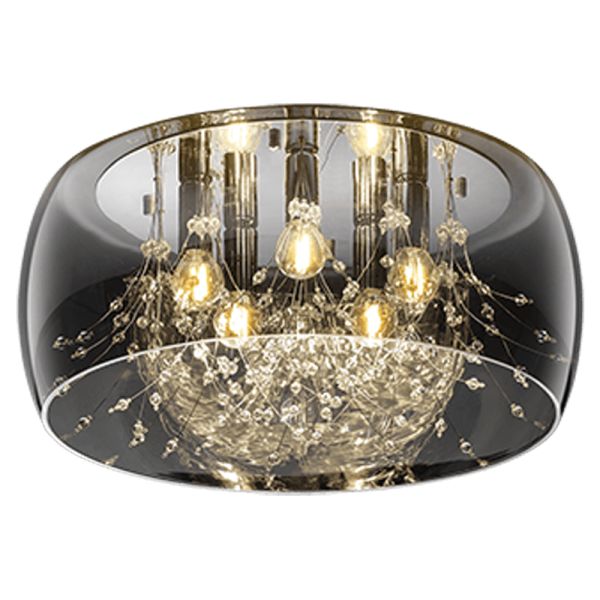 Plafon preto vidro fumê 5 luzes 28W 616700506 | LeonLeds