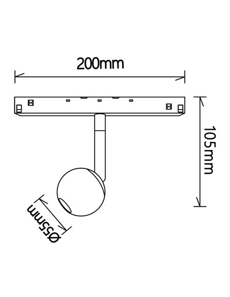 Foco LED en forma de bola para carril MAGNETO, 7W 2700K con regulación TRIAC  negro/negro-oro