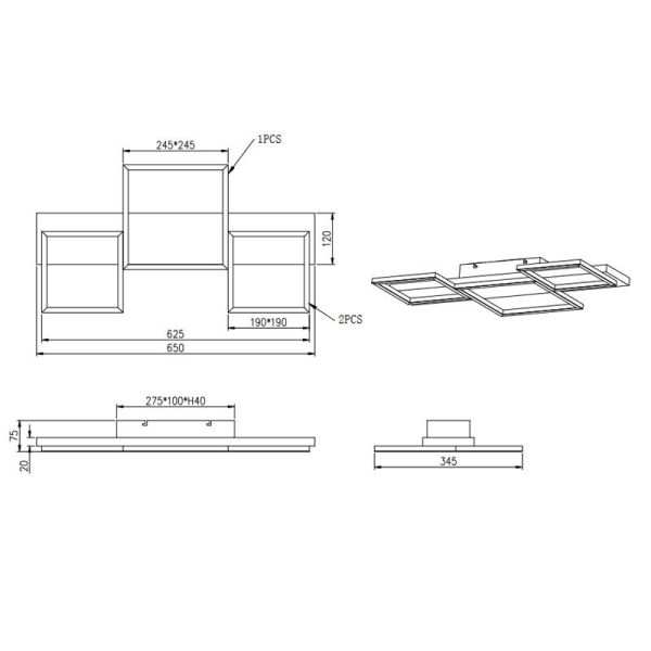 Dimensions Plafonnier LED Harper en bois et métal différentes tailles noir mat 30W 3000K 622910332
