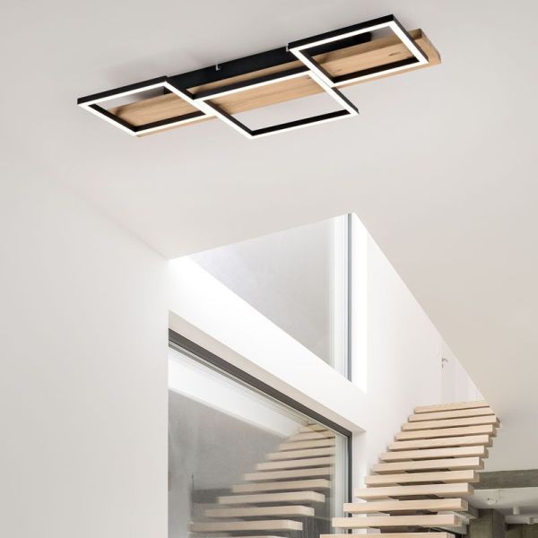 Idée d'éclairage de couloir avec plafonnier LED en bois et métal différentes tailles Harper 622910332 Small