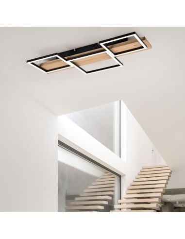 Idea iluminacion pasillo con Plafón de techo LED madera y metal varios tamaños Harper 622910332 Pequeño