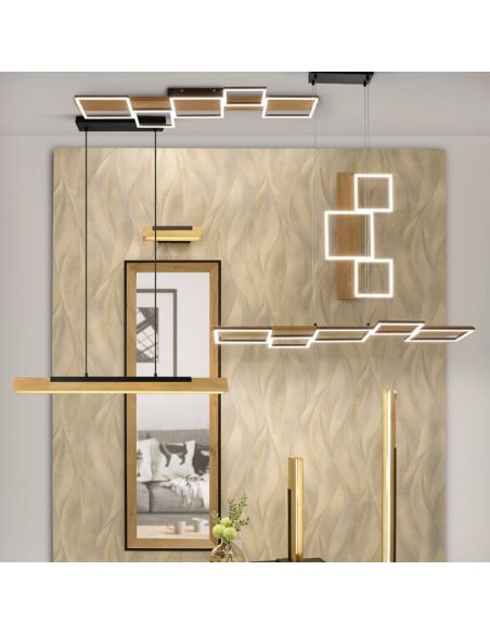 Collection de plafonniers LED Harper en bois et métal noir mat 42W 3000K 5 700Lm 622910532