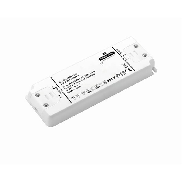 Driver de Tensão Constante Fino IP20 24VDC -60W- Branco, TIRAS LED TIRAS