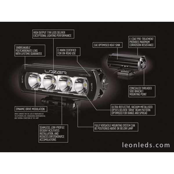 Barra de LED Lazer Lamps ST4 Evolution Homologada para Vehículos 4X4 y Camiones 43Watios de potencia Negra | LeonLeds