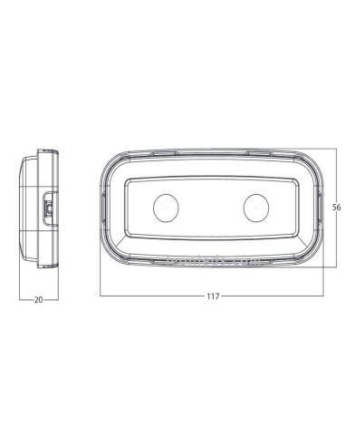 Dimensiones Piloto LED intermitente rectangular 1481 2A 12V 24V Was | LeonLeds