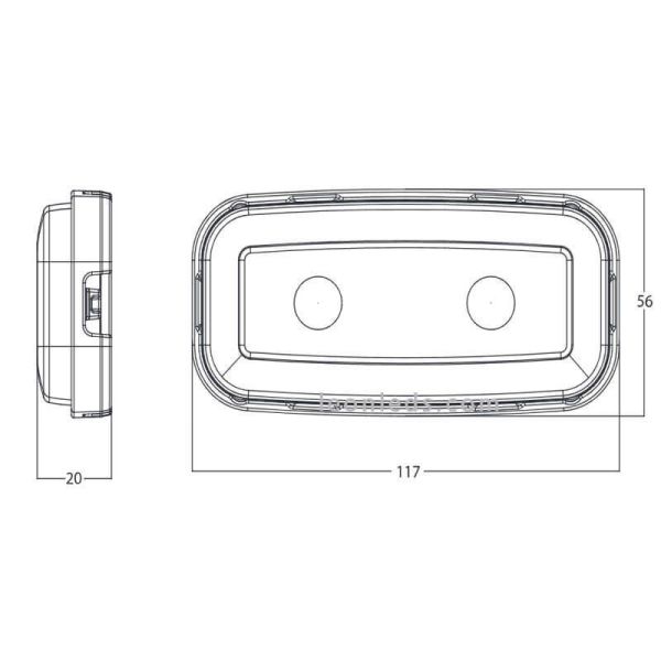 Dimensions Feu clignotant LED rectangulaire 1481 2A 12V 24V Était | LéonLeds
