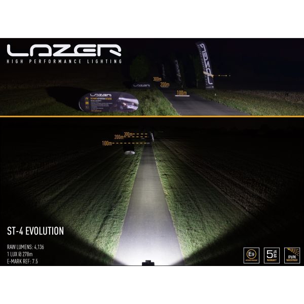 Barre lumineuse LED Lazer Lamps ST4 Evolution, homologuée pour véhicules 4x4 et camions, 43 watts, noire | LeonLeds