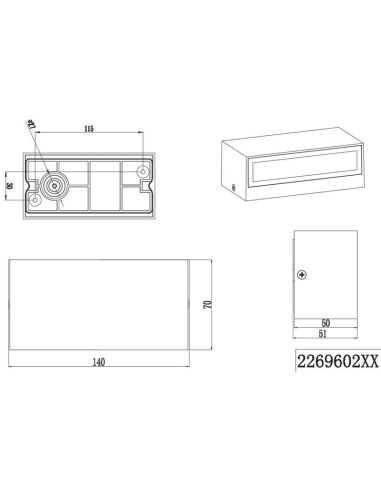 Mesures de l'applique LED rectangulaire blanche TRENT