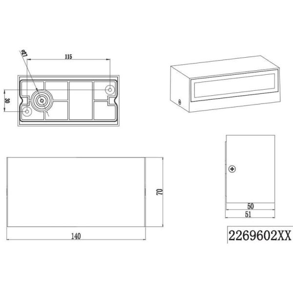 Medições de luminária de parede LED retangular branca TRENT